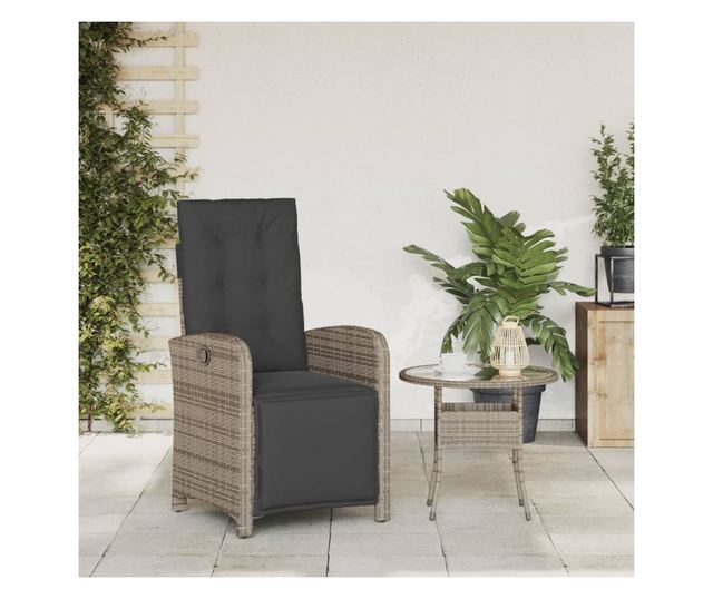 szürke polyrattan dönthető kerti szék lábtartóval