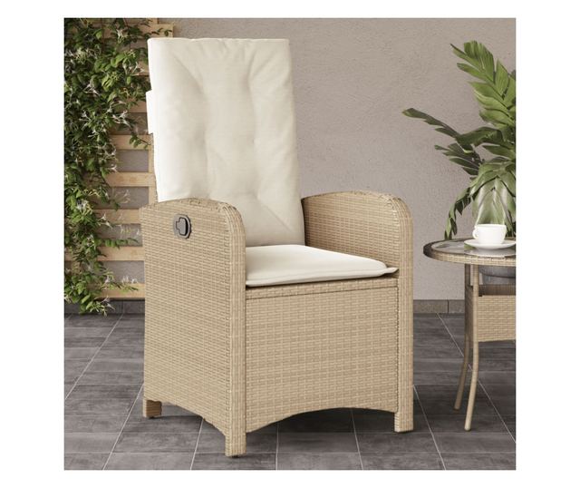 2 db bézs polyrattan dönthető kerti szék párnákkal