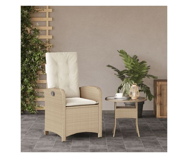 bézs polyrattan dönthető kerti szék párnákkal