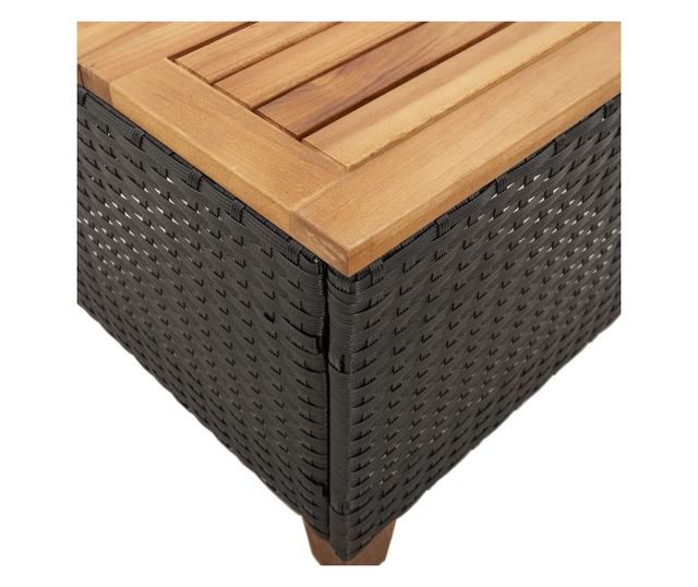 3 részes fekete polyrattan és akácfa bisztrószett párnákkal