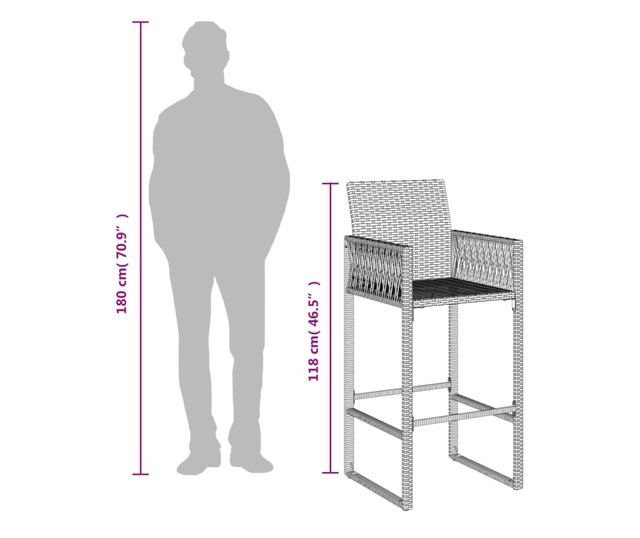 2 db fekete polyrattan kerti bárszék