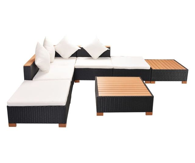 Vrtni namještaj s jastucima, 7 dijelova, crna, poliratan