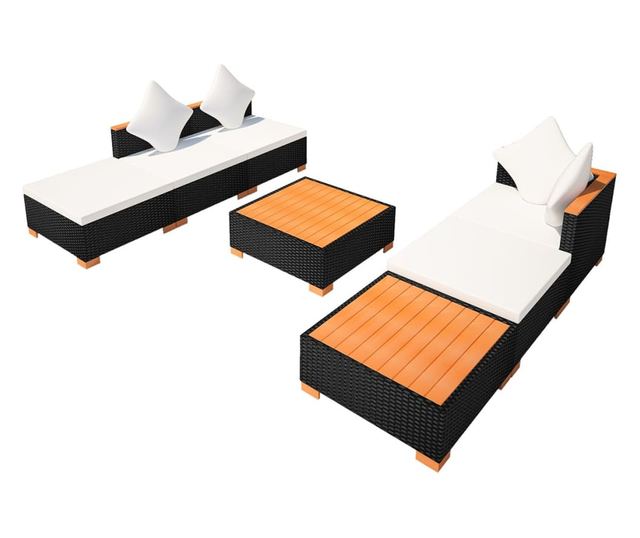 Vrtni namještaj s jastucima, 7 dijelova, crna, poliratan