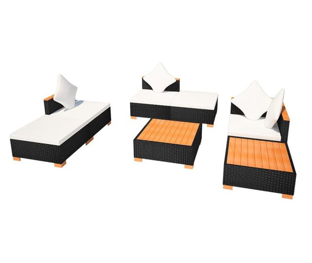 Vrtni namještaj s jastucima, 7 dijelova, crna, poliratan