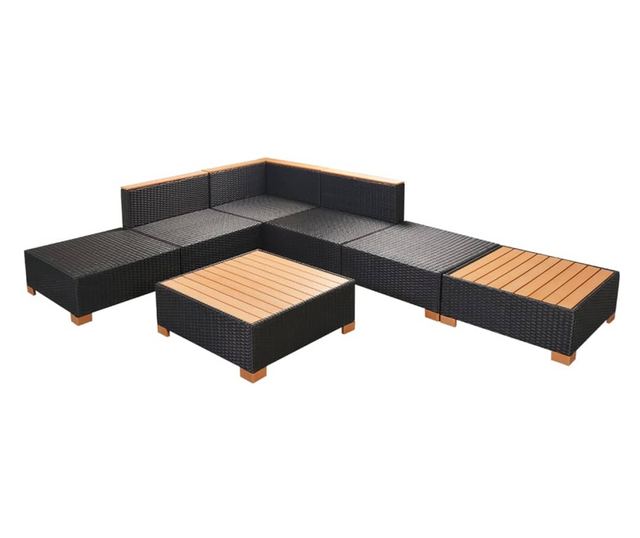 Vrtni namještaj s jastucima, 7 dijelova, crna, poliratan