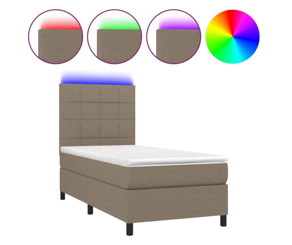 Пружинен спален комплект с матрак и LED, таупе сиво, 100x200 см, текстил - 2