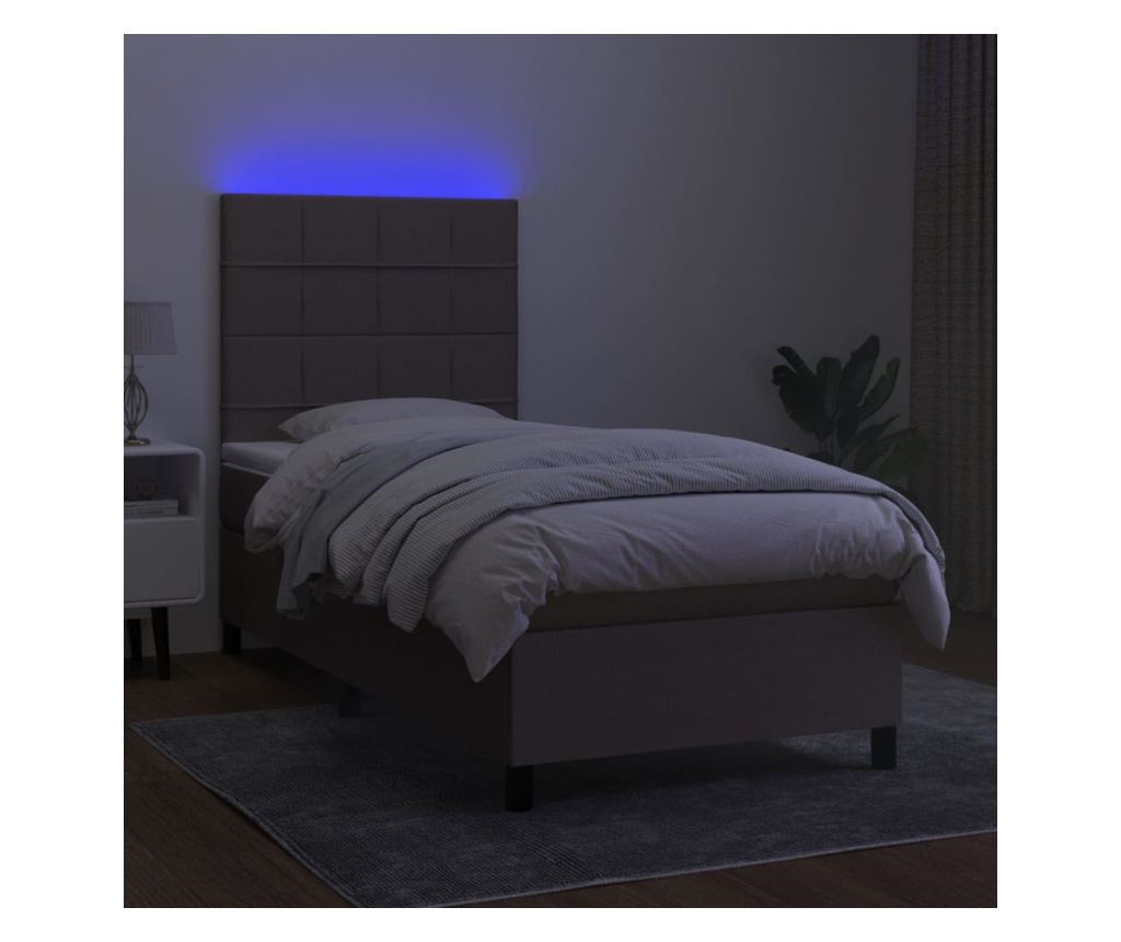 Пружинен спален комплект с матрак и LED, таупе сиво, 100x200 см, текстил - 4