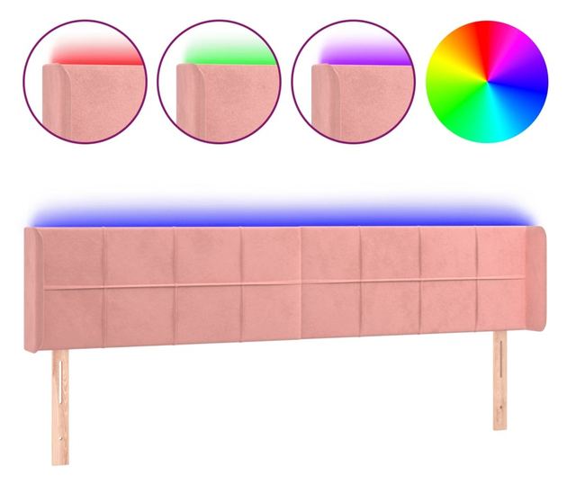 LED Табла за легло, Розово, 163x16x78/88 см, Кадифе