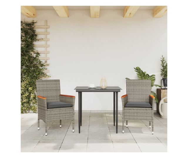 2 db szürke polyrattan kerti szék párnával