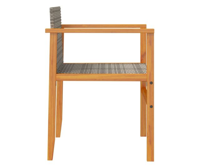 2 db szürke polyrattan és tömör fa kerti szék