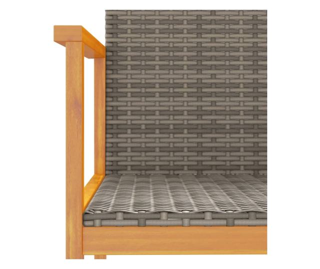 2 db szürke polyrattan és tömör fa kerti szék