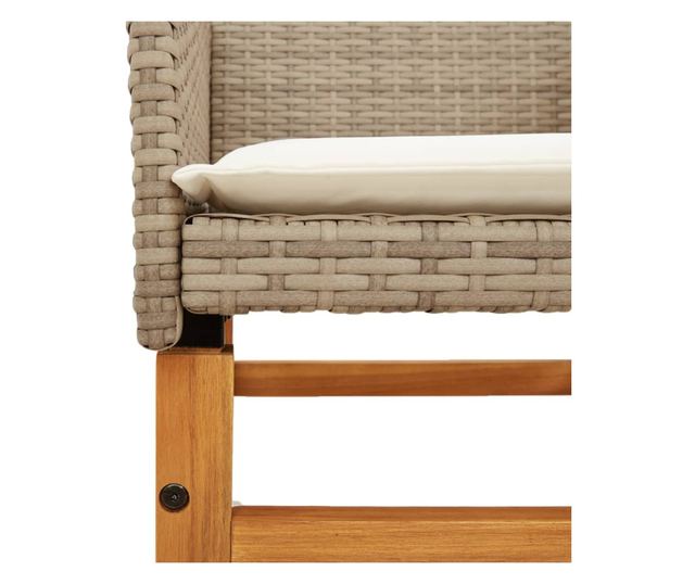 2 db bézs polyrattan és tömör fa kerti szék párnával