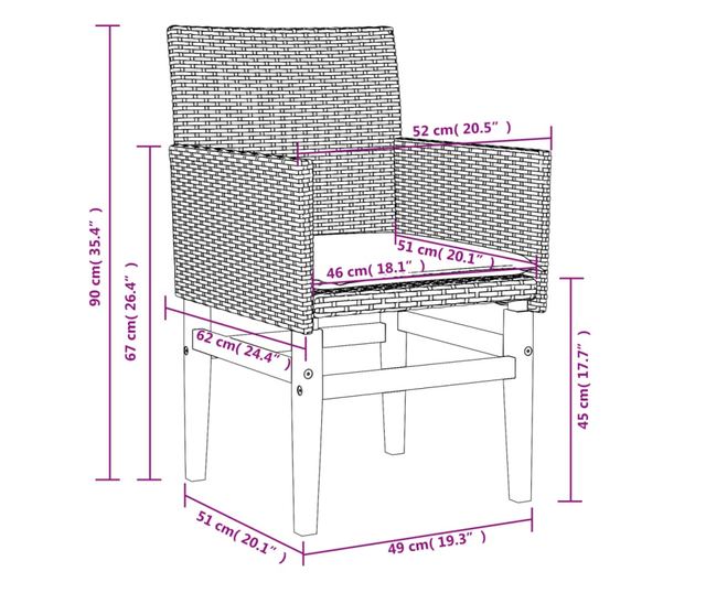 2 db bézs polyrattan és tömör fa kerti szék párnával