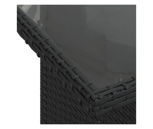 fekete polyrattan üveglapos kerti asztal 100 x 55 x 73 cm