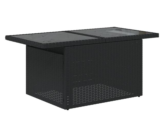 fekete polyrattan üveglapos kerti asztal 100 x 55 x 73 cm