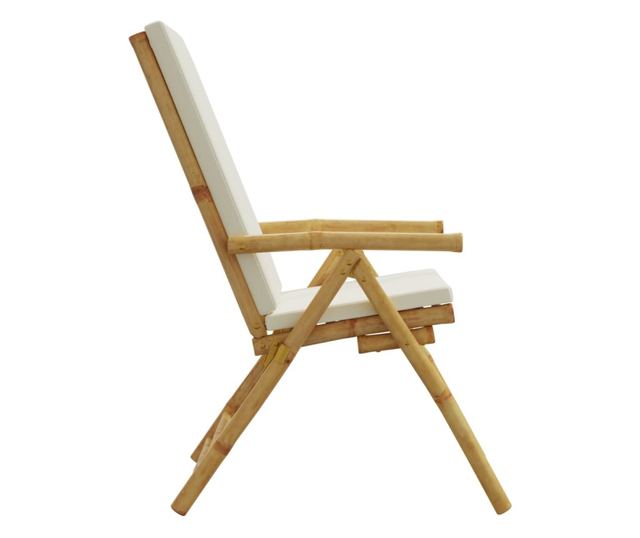 2 db bambusz összecsukható dönthető kerti szék párnával