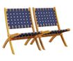 2 db sötétkék tömör akácfa és szövet összecsukható kerti szék