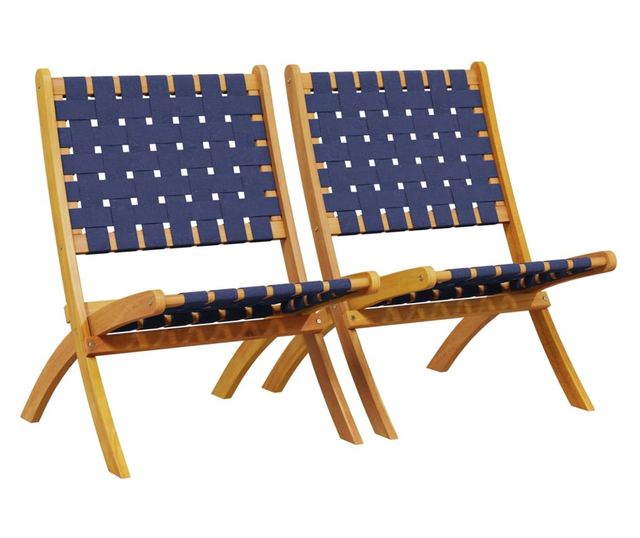 2 db sötétkék tömör akácfa és szövet összecsukható kerti szék