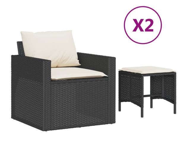 4 részes fekete polyrattan kerti ülőgarnitúra párnákkal