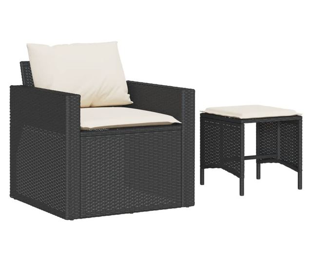 4 részes fekete polyrattan kerti ülőgarnitúra párnákkal