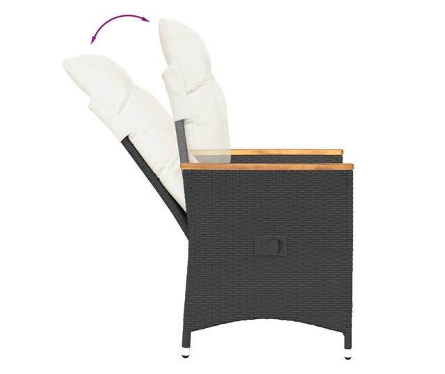 fekete polyrattan dönthető kerti szék párnával