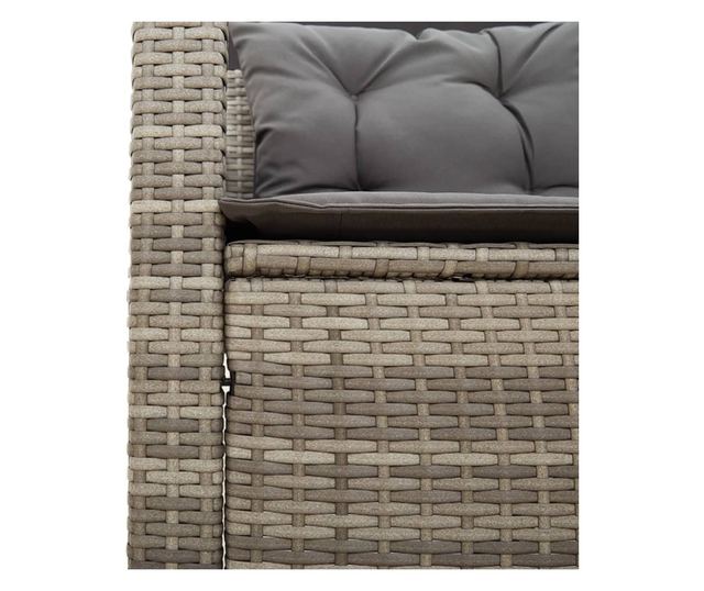 L-alakú szürke polyrattan kerti kanapé asztallal és párnákkal