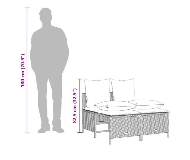 4 részes fekete polyrattan kerti ülőgarnitúra párnákkal