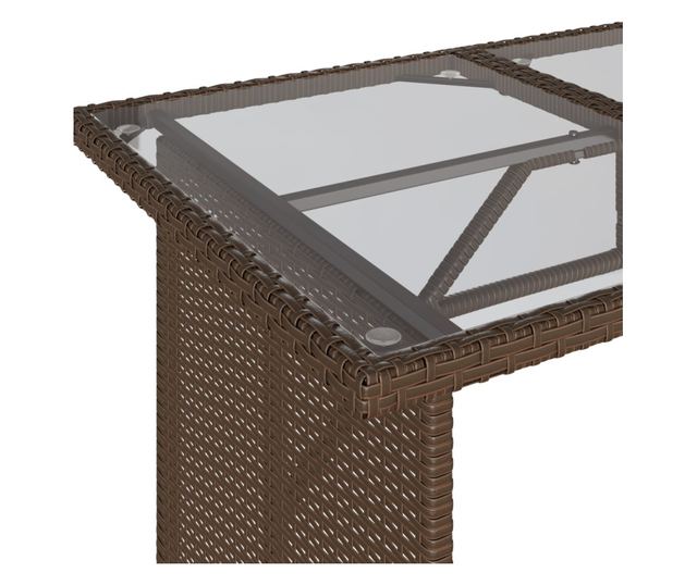 barna polyrattan üveglapos kerti asztal 110x68x70 cm