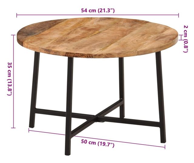 tömör mangófa és vas dohányzóasztal 54 x 54 x 35 cm