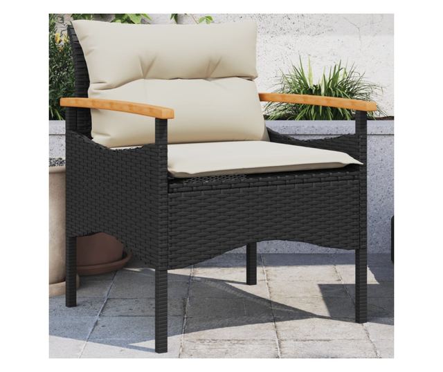 3 részes fekete polyrattan kerti ülőgarnitúra párnával