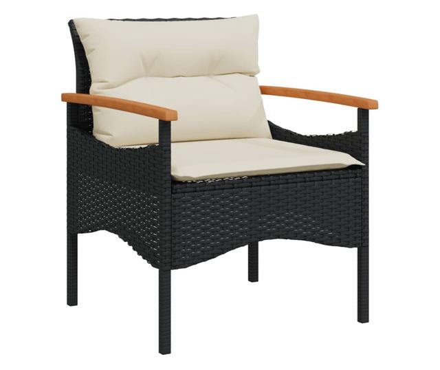 3 részes fekete polyrattan kerti ülőgarnitúra párnával