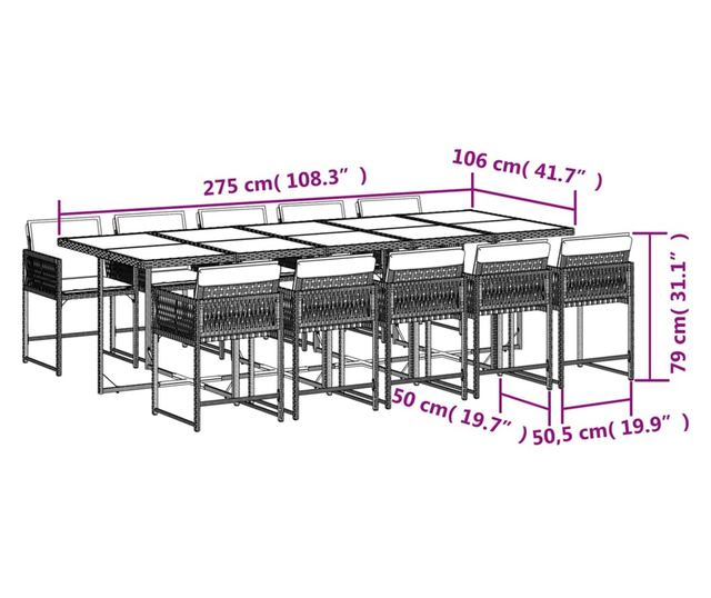 Градински комплект с възглавници, 11 части, бежов полиратан