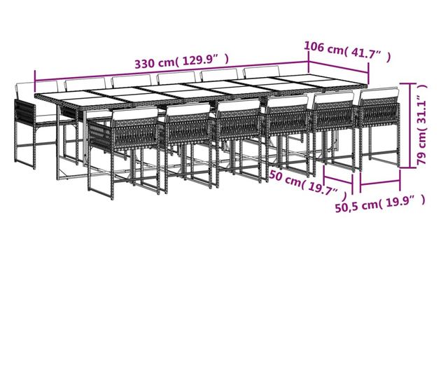Градински комплект от 13 части с възглавници сив полиратан