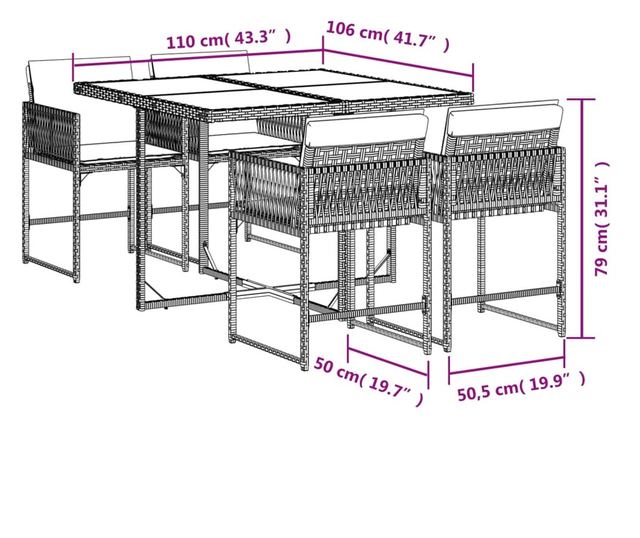 Градински комплект с възглавници 5 части кафяв полиратан