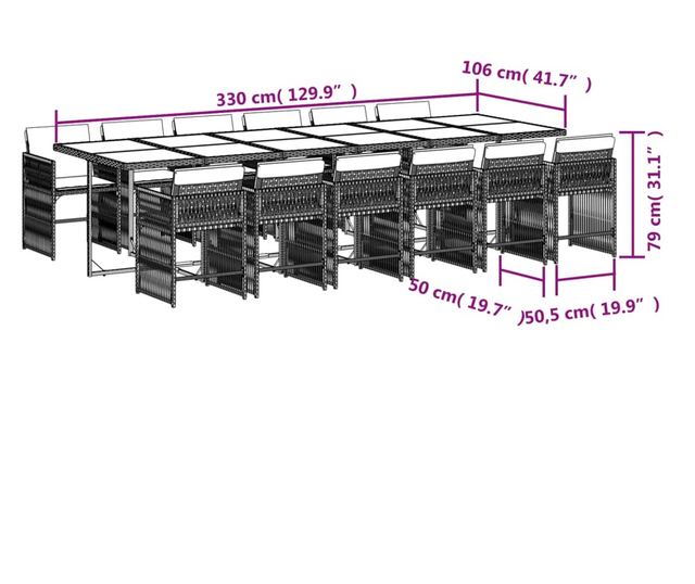 Градински комплект от 13 части с възглавници сив полиратан