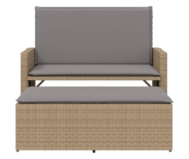 bézs polyrattan kerti pad párnákkal és lábtartóval