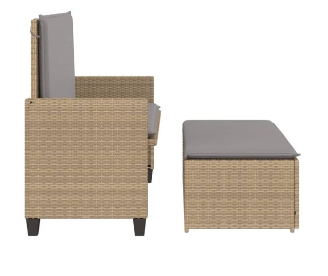 bézs polyrattan kerti pad párnákkal és lábtartóval