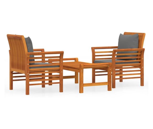 Градински комплект с възглавници, 3 части, масивно акациево дърво