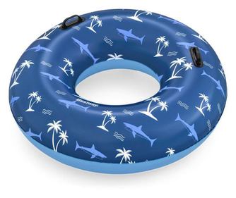 Colac de inot, cu manere, gonflabil, diametru 118 cm, alb cu rosu