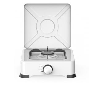 Plita monogaz cu capac Rosberg R51454E1, 2,2 kWh, 30 mbar, otel carbon, alb