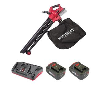 Worcraft 2x20V Li-ion akkumulátoros, 4 Ah-s akkumulátorral, 2x20V-os töltővel, gyűjtőzsákkal ellátott lombszívó