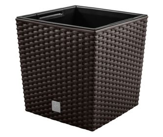 Ghiveci de flori, Prosperplast, Rato Low, patrat, imitatie ratan, maro, 22.3x22.3x22.8 cm