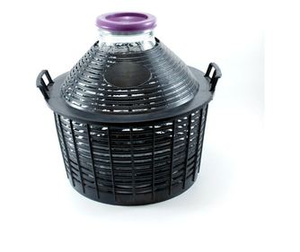 Stakleni demižon od 15L sa širokim otvorom, plastičnom košarom i zaštitnom kapicom