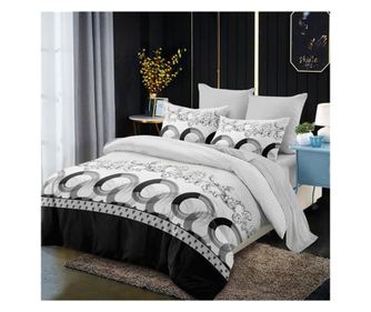 Lenjerie de pat matrimonial SUPER cu husa de perna dreptunghiulara, Mylasa, bumbac mercerizat, multicolor