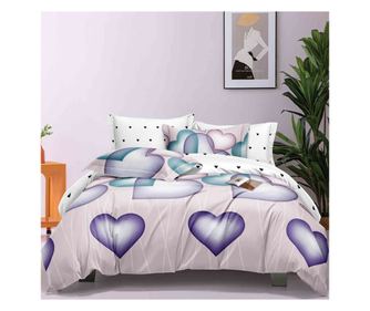 Lenjerie de pat matrimonial cu husa de perna patrata, Gunnvor, bumbac mercerizat, multicolor