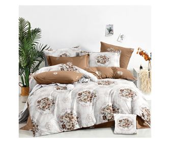 Lenjerie de pat matrimonial cu husa elastic pat si fata perna dreptunghiulara, Bernelle, bumbac mercerizat, multicolor