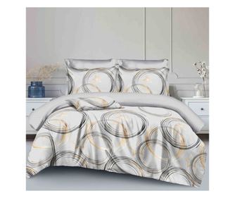 Lenjerie de pat matrimonial cu husa de perna dreptunghiulara, Nerio, bumbac mercerizat, multicolor