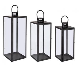 Set od 3 crne metalne svjetiljke Lior 17x16x40,5 cm, 22x21x53,5 cm, 26x25x65 cm
