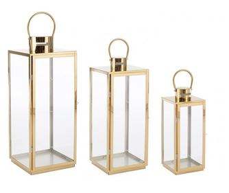 Set od 3 zlatna čelična lampiona Alban 17x16x40,5 cm, 22x21x53,5 cm, 26x25x65 cm