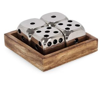 Ζάρια διακοσμητικά ξύλο μέταλλο Fortune 10.5x10.5x4.4 cm